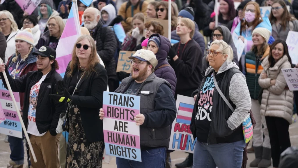 People gather in support of transgender youth at a rally at the Utah State Capitol in Salt Lake City in January