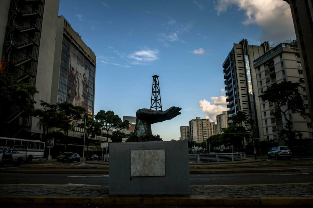 FILE -- The headquarters of PDVSA, Venezuela’s state-owned oil company, in Caracas, Feb. 6, 2019. The company, hurt by years of mismanagement and corruption, was pushed to the brink by American sanctions. (Meridith Kohut/The New York Times)